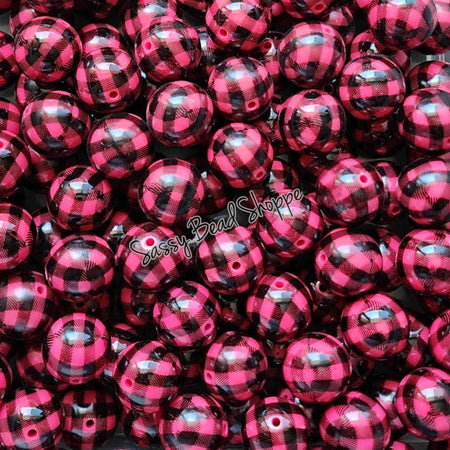 20MM Hot Pink Plaid Beads