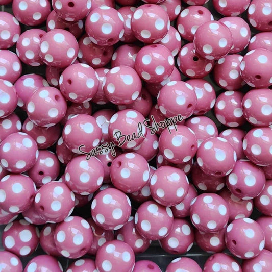 20MM Dark Mauve Polka Dot Beads