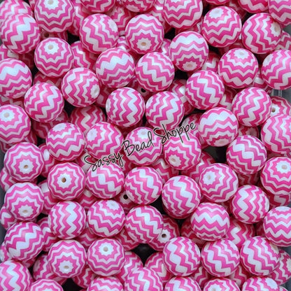 20MM Hot Pink Chevron Chunky Bubblegum Beads, Acrylic Beads in Bulk, 20mm Bubble Gum Beads, 20mm Chunky Beads