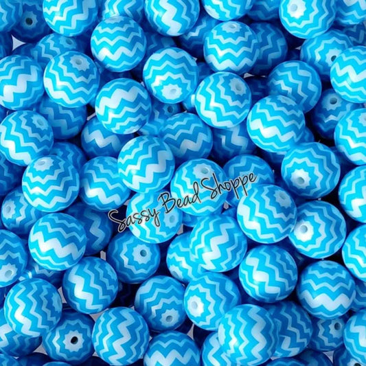 20MM Light Blue Chevron Chunky Bubblegum Beads, Acrylic Beads in Bulk, 20mm Bubble Gum Beads, 20mm Chunky Beads