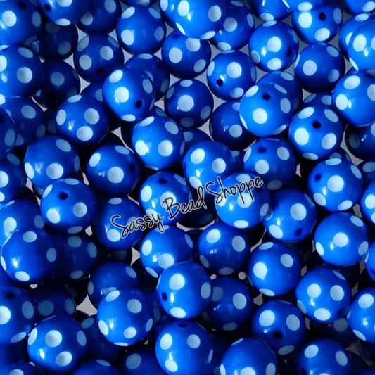 20MM Blue Polka Dot Chunky Bubblegum Beads, Acrylic Beads in Bulk, 20mm Bubble Gum Beads, 20mm Chunky Beads