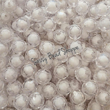 20MM Clear White Fauceted Beads - Sassy Bead Shoppe