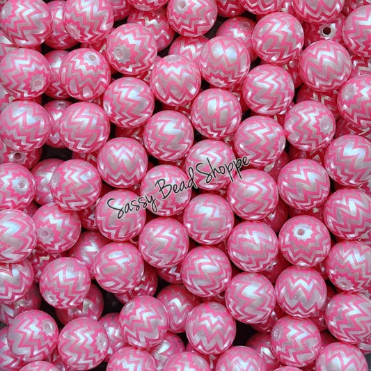 20MM Pink Chevron Beads - Sassy Bead Shoppe