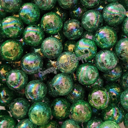 20MM Dark Green Crackle Beads