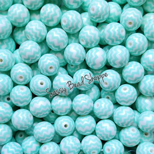 20MM Baby Blue Chevron Chunky Bubblegum Beads, Acrylic Beads in Bulk, 20mm Bubble Gum Beads, 20mm Chunky Beads