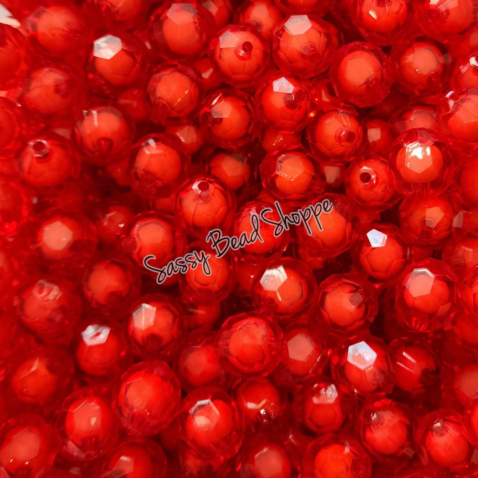 20MM Red White Fauceted Beads - Sassy Bead Shoppe