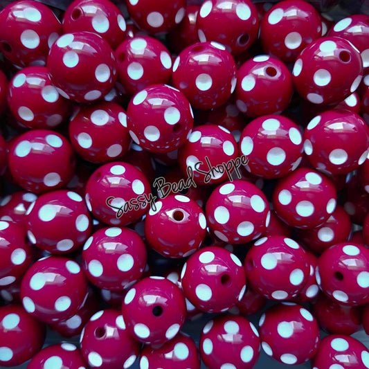 20MM Maroon Polka Dot Beads - Sassy Bead Shoppe