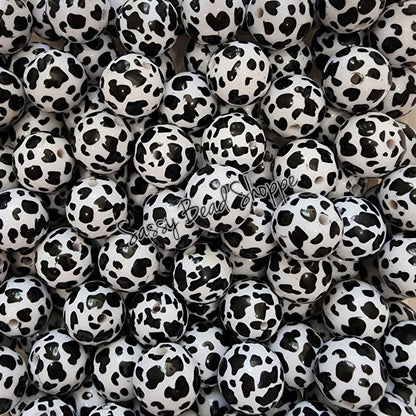 20MM Black Cow Chunky Bubblegum Beads, Acrylic Beads in Bulk, 20mm Bubble Gum Beads, 20mm Chunky Beads