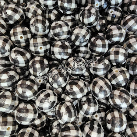 20MM Black Plaid Beads