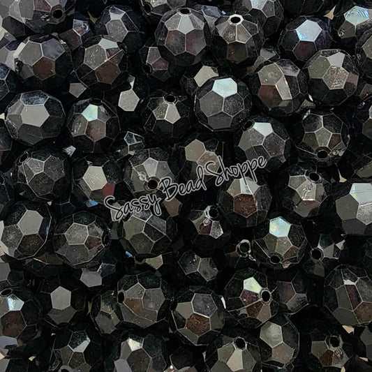 20MM Black Fauceted Chunky Bubblegum Beads, Acrylic Beads in Bulk, 20mm Bubble Gum Beads, 20mm Chunky Beads