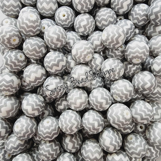 20MM Gray Chevron Chunky Bubblegum Beads, Acrylic Beads in Bulk, 20mm Bubble Gum Beads, 20mm Chunky Beads