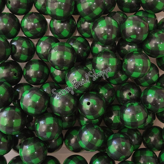 20MM Green Plaid Chunky Bubblegum Beads, Acrylic Beads in Bulk, 20mm Bubble Gum Beads, 20mm Chunky Beads