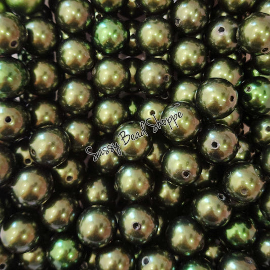 20MM Dark Olive Pearl Chunky Bubblegum Beads, Acrylic Beads in Bulk, 20mm Bubble Gum Beads, 20mm Chunky Beads