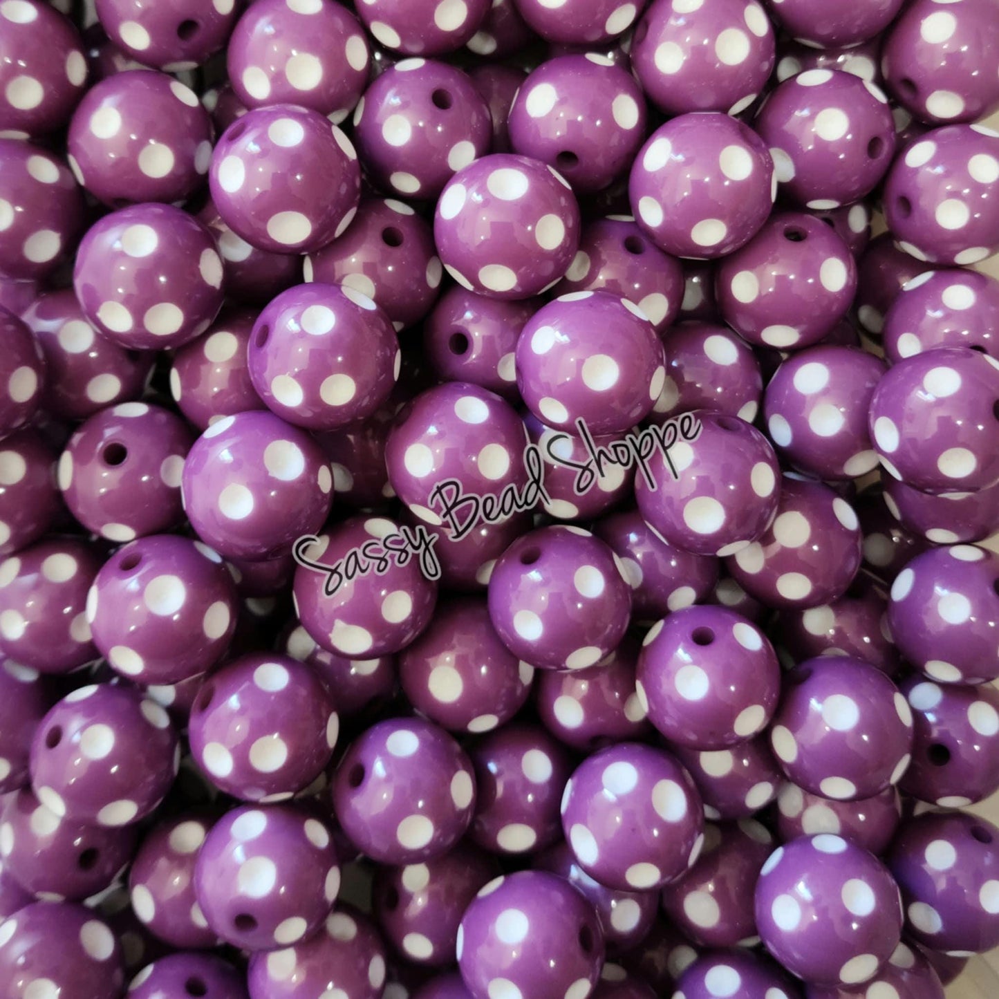 20MM Purple Polka Dot Beads