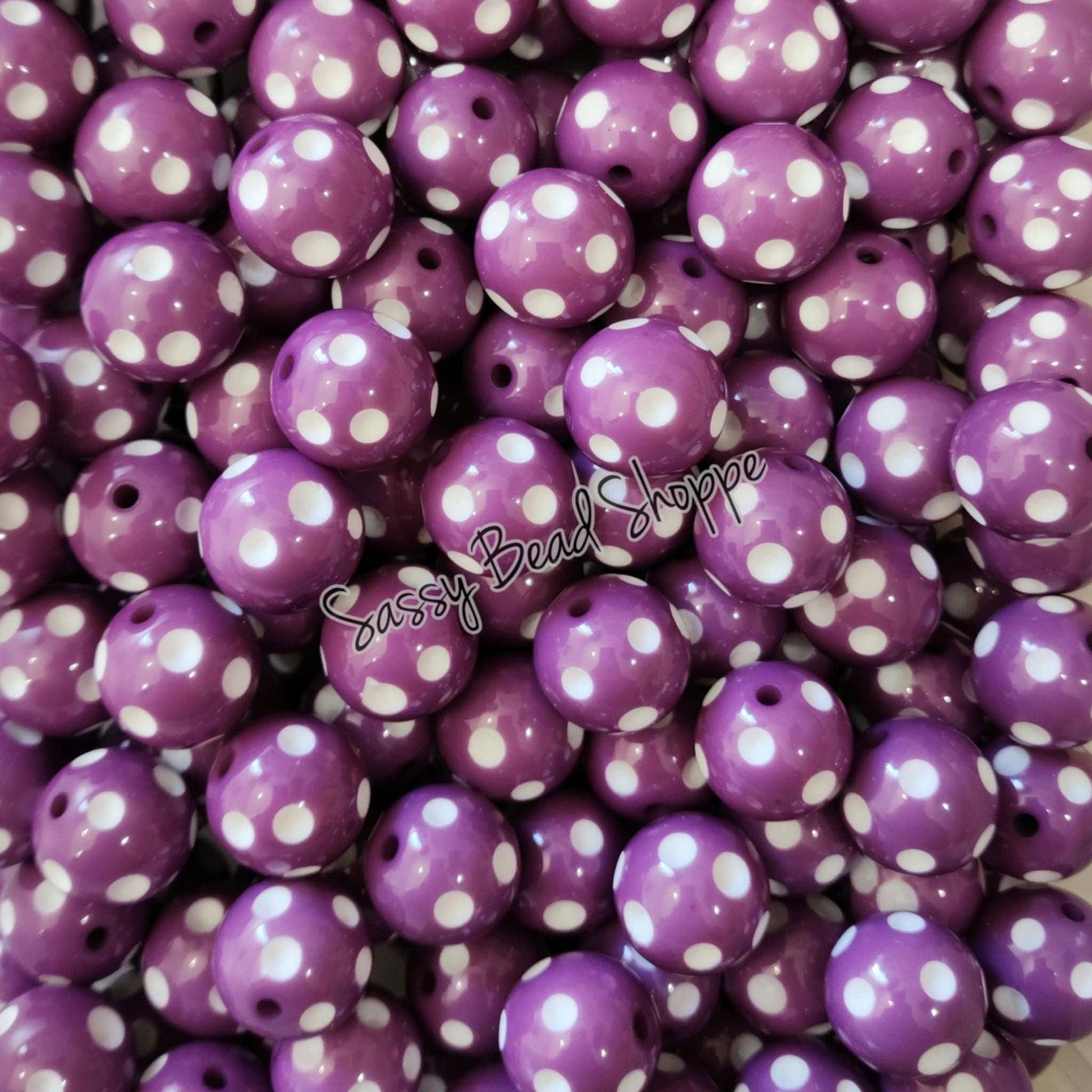 20MM Purple Polka Dot Beads