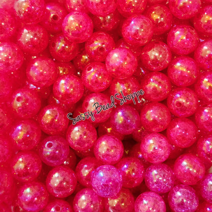 20MM Hot Pink Crackle Chunky Bubblegum Beads, Acrylic Beads in Bulk, 20mm Bubble Gum Beads, 20mm Chunky Beads