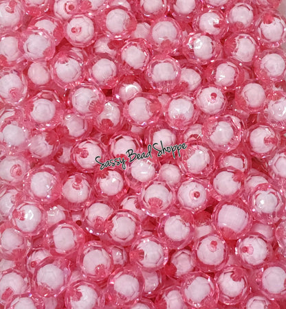 20MM Pink White Fauceted Beads - Sassy Bead Shoppe