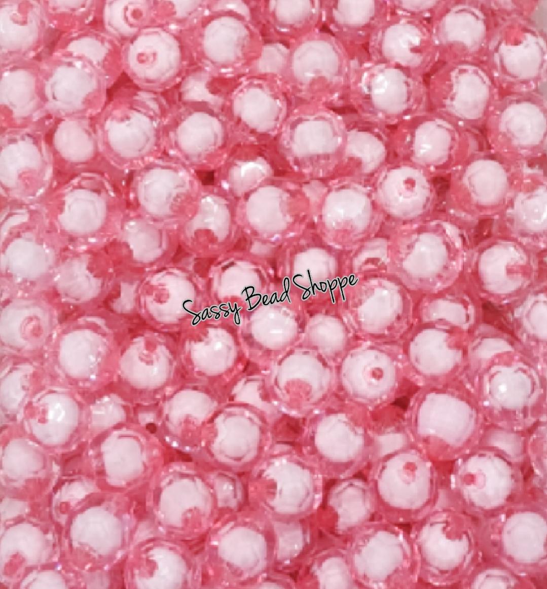 20MM Pink White Fauceted Beads - Sassy Bead Shoppe