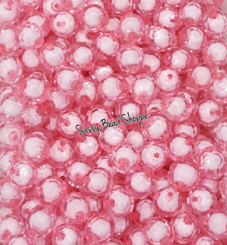 20MM Pink White Fauceted Beads