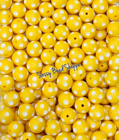 20MM Yellow Polka Dot Chunky Bubblegum Beads, Acrylic Beads in Bulk, 20mm Bubble Gum Beads, 20mm Chunky Beads