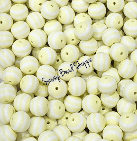 20MM Light Yellow Stripe Chunky Bubblegum Beads, Acrylic Beads in Bulk, 20mm Bubble Gum Beads, 20mm Chunky Beads