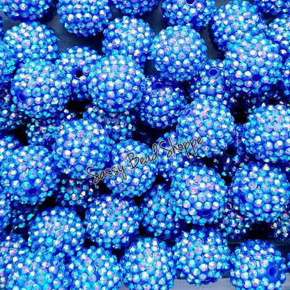 20MM Blue Rhinestone Chunky Bubblegum Beads, Acrylic Beads in Bulk, 20mm Bubble Gum Beads, 20mm Chunky Beads