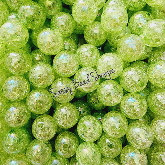 20MM Lime Crackle Chunky Bubblegum Beads, Acrylic Beads in Bulk, 20mm Bubble Gum Beads, 20mm Chunky Beads