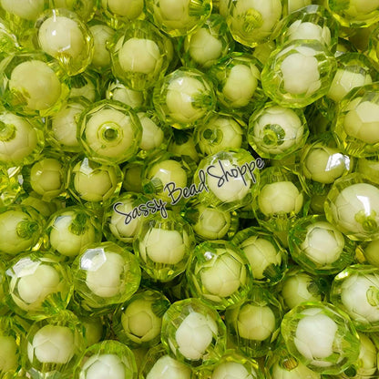 20MM Lime White Fauceted Chunky Bubblegum Beads, Acrylic Beads in Bulk, 20mm Bubble Gum Beads, 20mm Chunky Beads