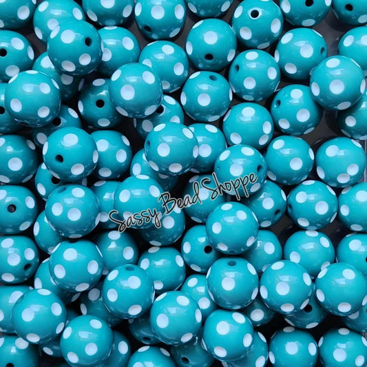 20MM Turquoise Polka Dot Beads - Sassy Bead Shoppe