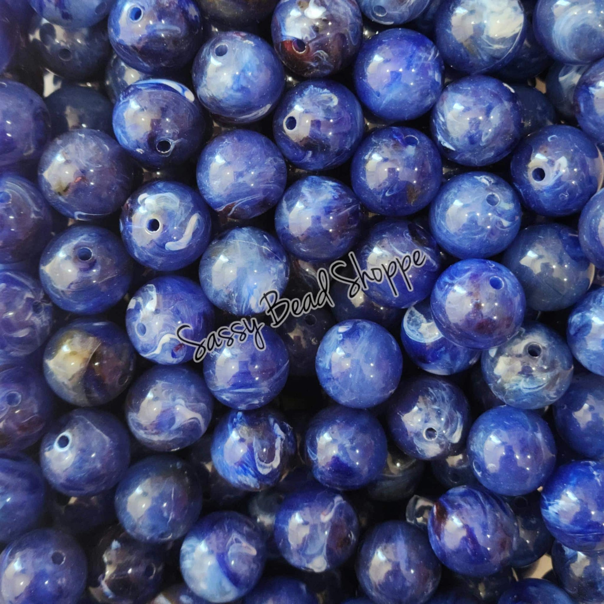 20MM Blue Marble Beads - Sassy Bead Shoppe