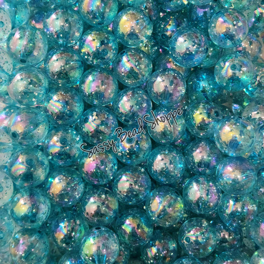 20MM Light Blue Glitter Chunky Bubblegum Beads, Acrylic Beads in Bulk, 20mm Bubble Gum Beads, 20mm Chunky Beads