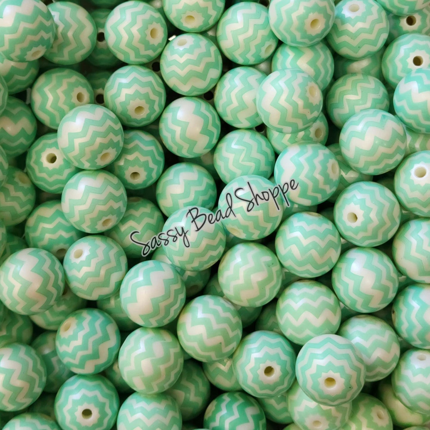 20MM Mint Chevron Beads - Sassy Bead Shoppe