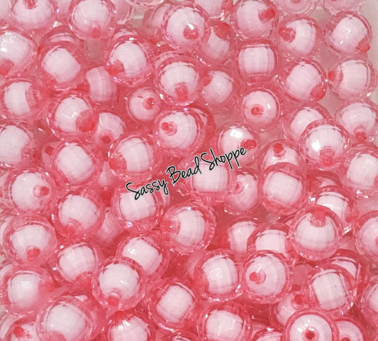 20MM Pink White Disco Beads - Sassy Bead Shoppe