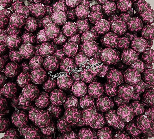 15mm Western Flower Silicone Beads, Flower Print Silicone Beads, Wholesale Silicone Beads, Round Loose Beads