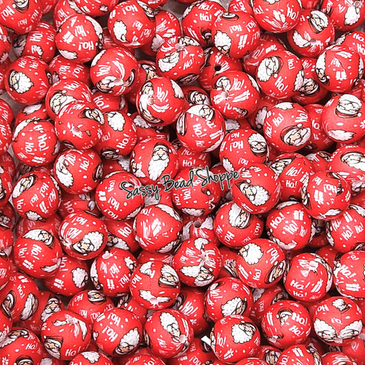 15mm Red Santa Silicone Beads, Christmas Print Silicone Beads, Wholesale Silicone Beads, Round Loose Beads