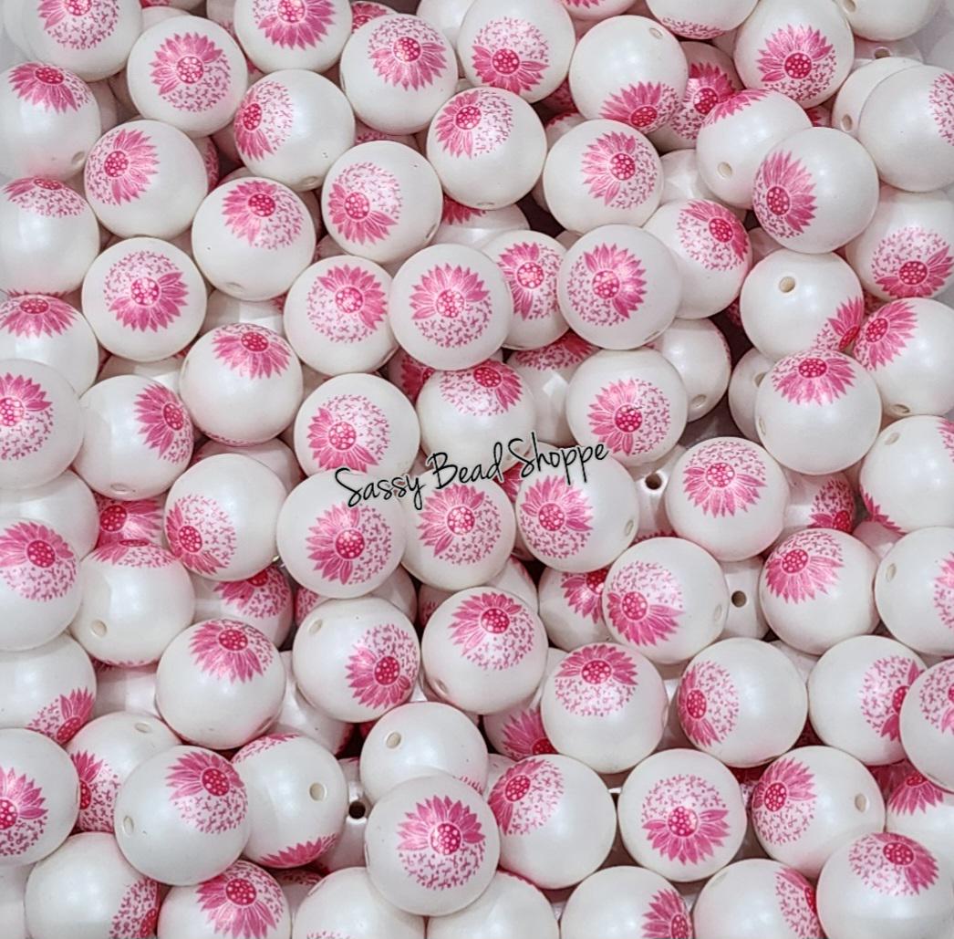 20MM Flower Pink Ribbon Beads - Sassy Bead Shoppe