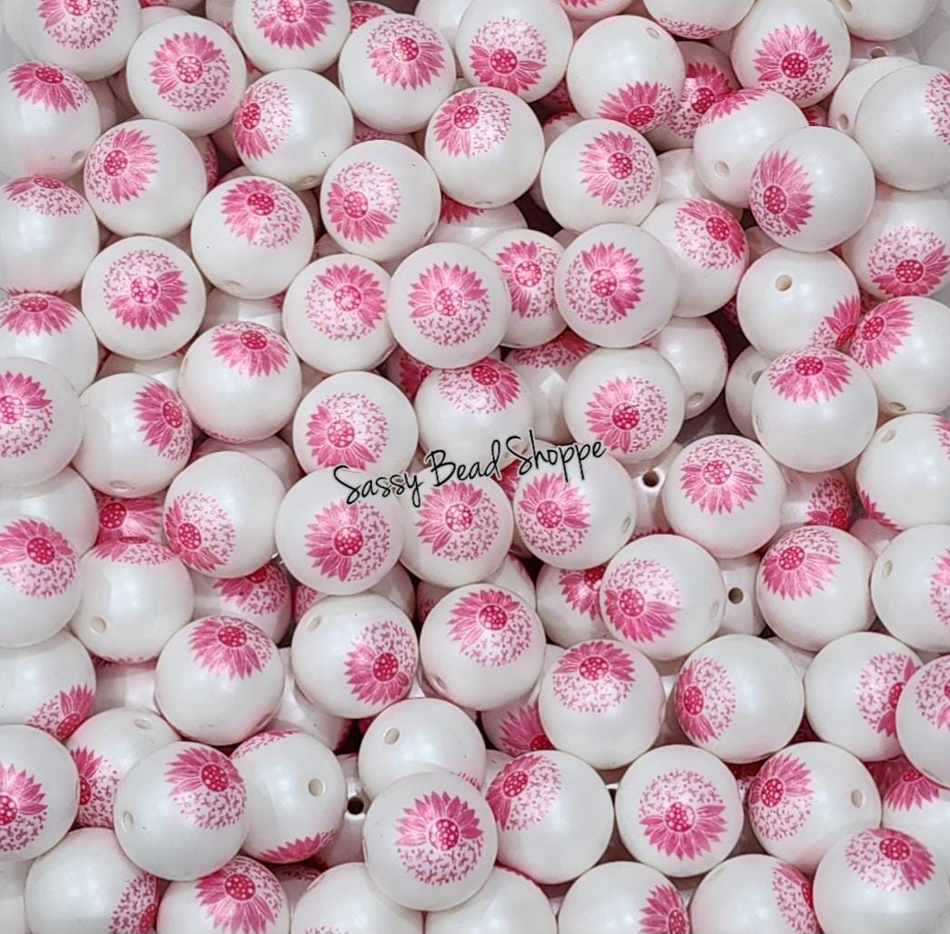 20MM Flower Pink Ribbon Beads