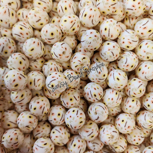 15mm Petite Flower Silicone Beads, Flower Print Silicone Beads, Wholesale Silicone Beads, Round Loose Beads