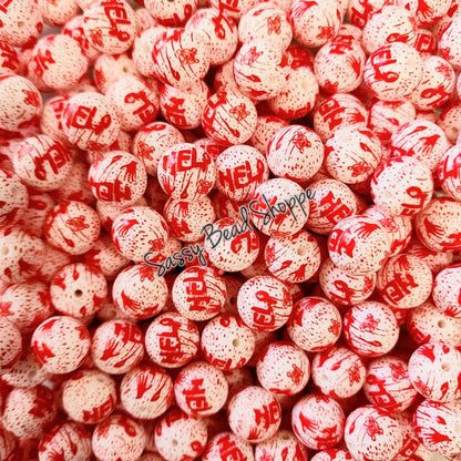 15mm Help Splatter Silicone Beads, Halloween Print Silicone Beads, Wholesale Silicone Beads, Round Loose Beads