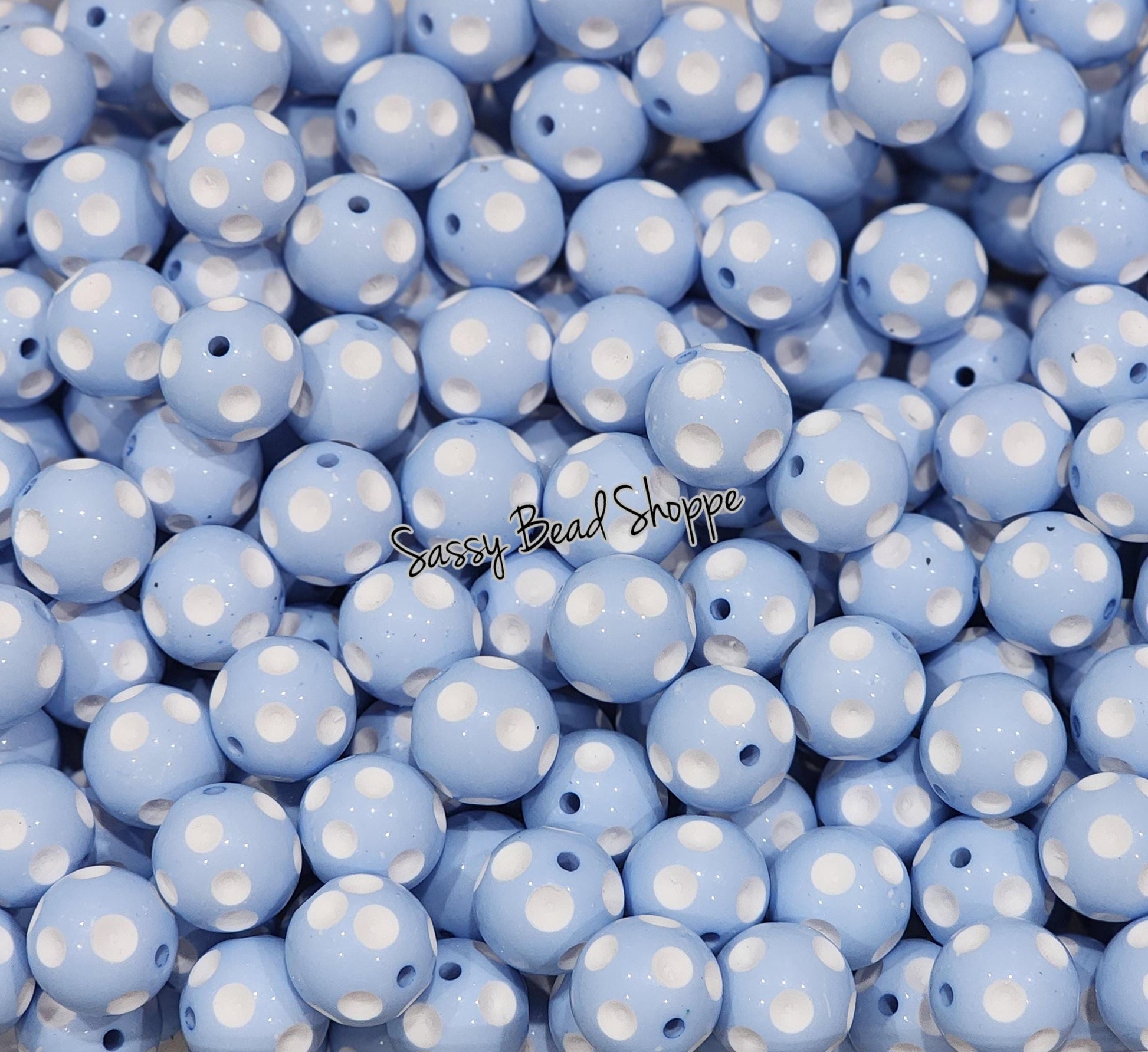 20MM Baby Blue Polka Dot Chunky Bubblegum Beads, Acrylic Beads in Bulk, 20mm Bubble Gum Beads, 20mm Chunky Beads