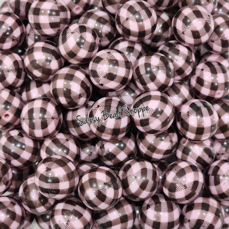 20MM Light Pink Black Plaid Beads