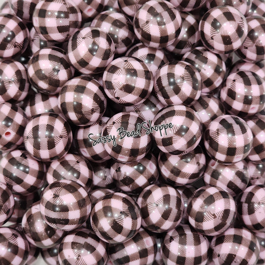 20MM Light Pink Black Plaid Chunky Bubblegum Beads, Acrylic Beads in Bulk, 20mm Bubble Gum Beads, 20mm Chunky Beads