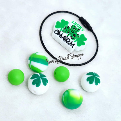 Lucky Shamrock Tumbler Charm Kit, Luggage Tag, St. Patrick's Day Focal Beads, Silicone Beads, DIY, Jewelry Making, Jewelry Supplies