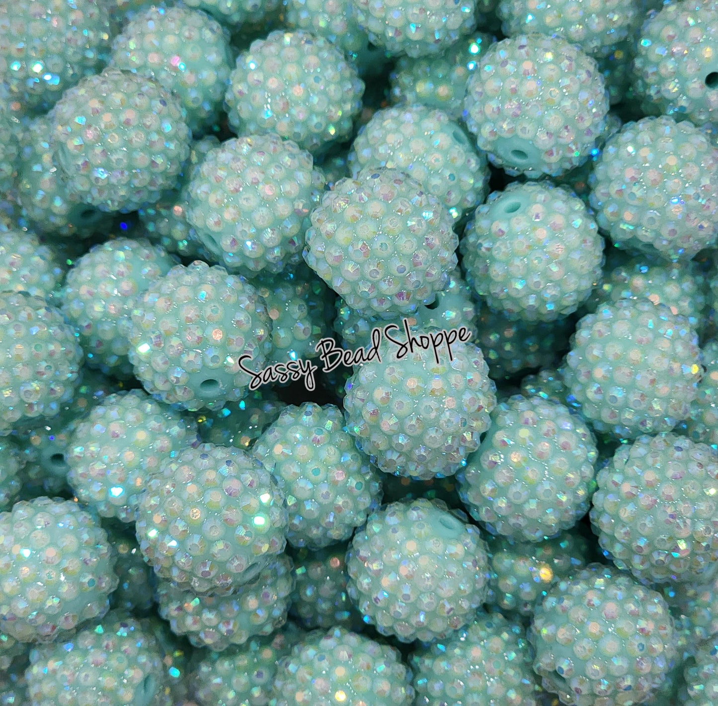 20MM Light Seafoam Rhinestone Chunky Bubblegum Beads, Acrylic Beads in Bulk, 20mm Bubble Gum Beads, 20mm Chunky Beads