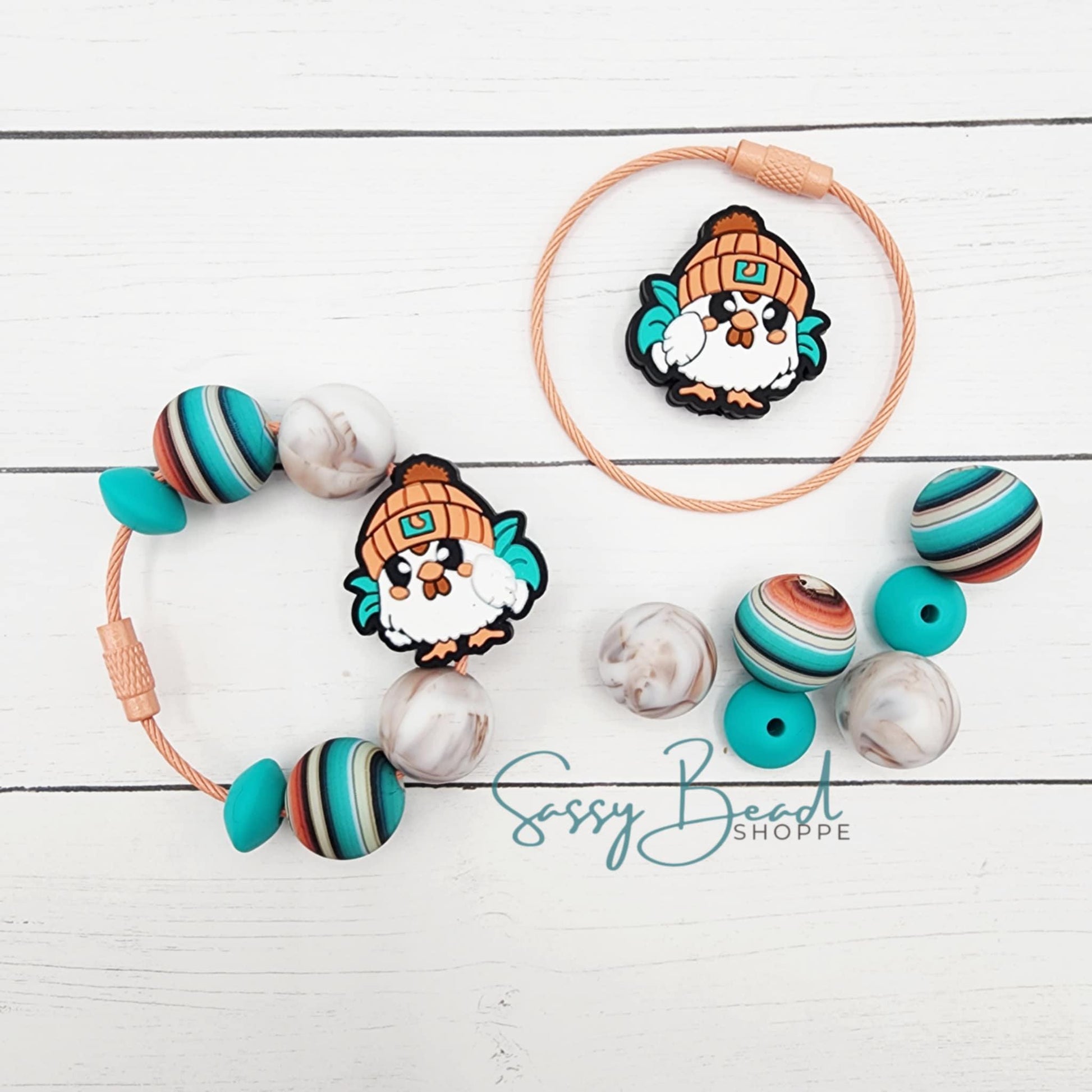 Gobble Gobble cup charm showing beads for tumbler charm, including chill turkey focal bead