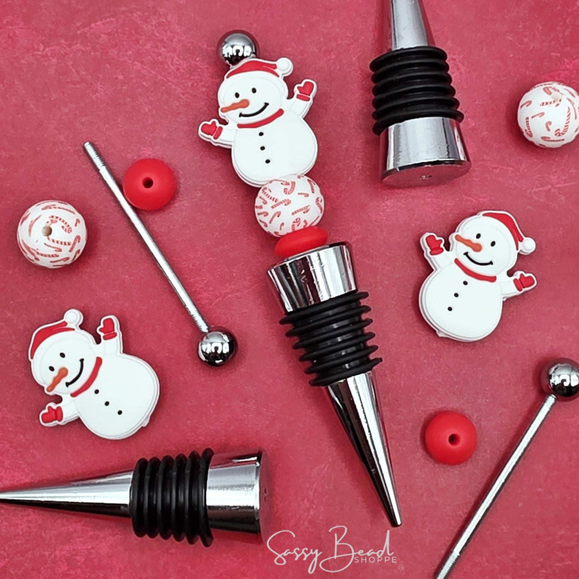 Chillin&#39; with my Wine DIY Wine Stopper with a fun mix of Christmas beads - Snowman Focal  — plus accent beads