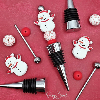 Chillin' with my Wine DIY Wine Stopper with a fun mix of Christmas beads - Snowman Focal  — plus accent beads