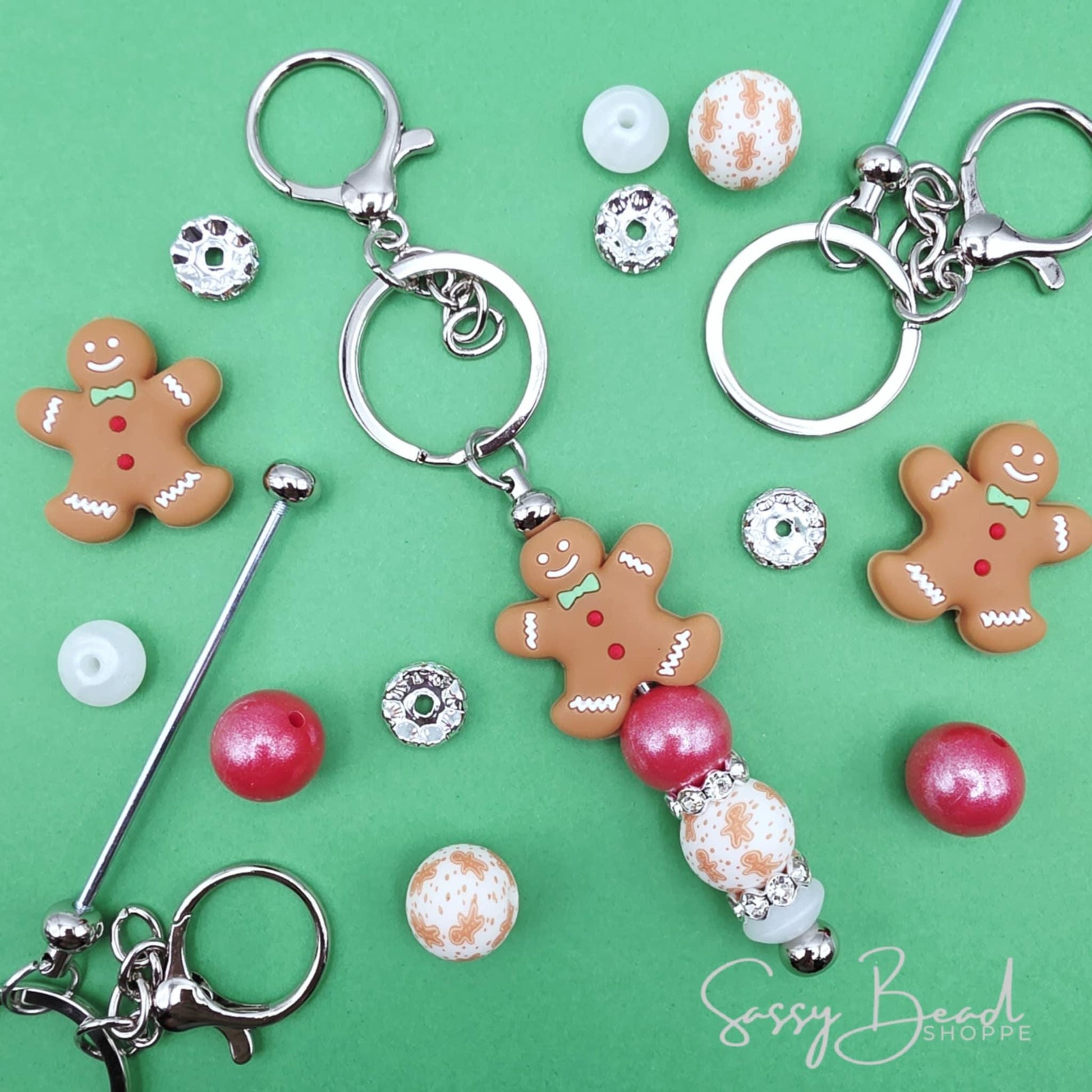 Ginger Snap DIY Keychain with a fun mix of Christmas beads - Gingerbread Man Focal  — plus accent beads