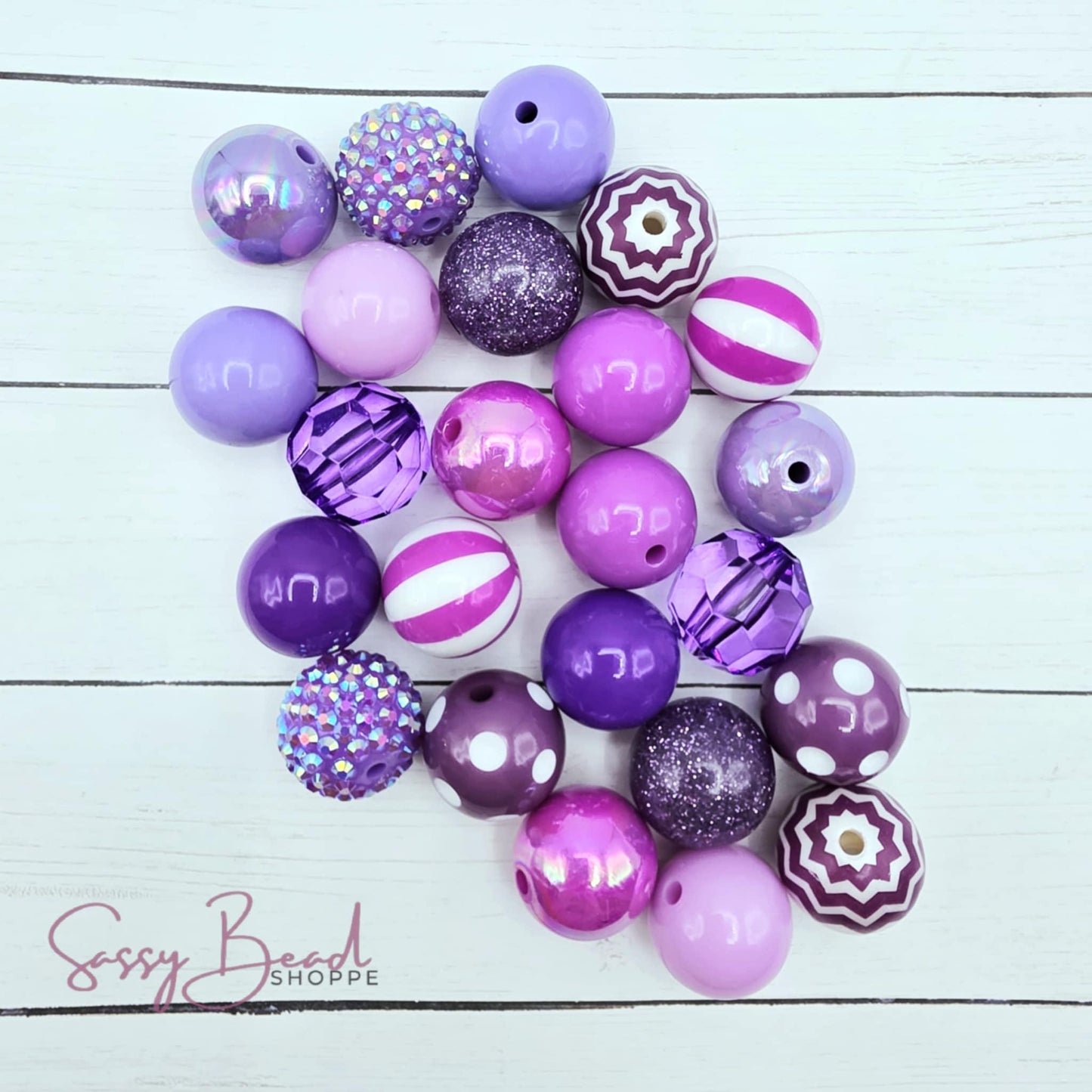 20mm Acrylic bead mix styled flat lay showing beads you will receive