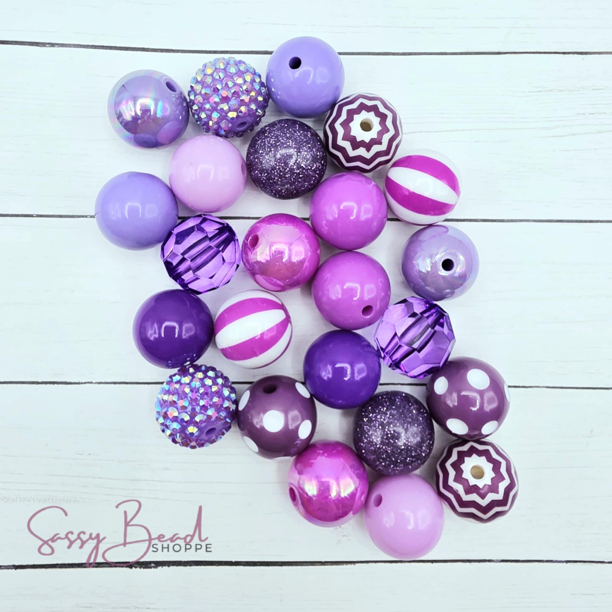 20mm Acrylic bead mix styled flat lay showing beads you will receive